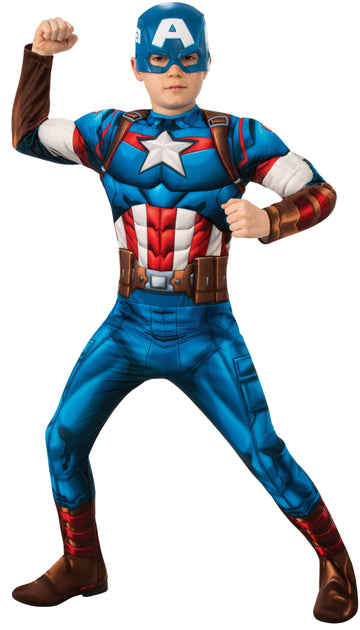 Se Avengers Captain America Deluxe Børnekostume (Str. L/128) ✔ Kæmpe udvalg i Rubie&